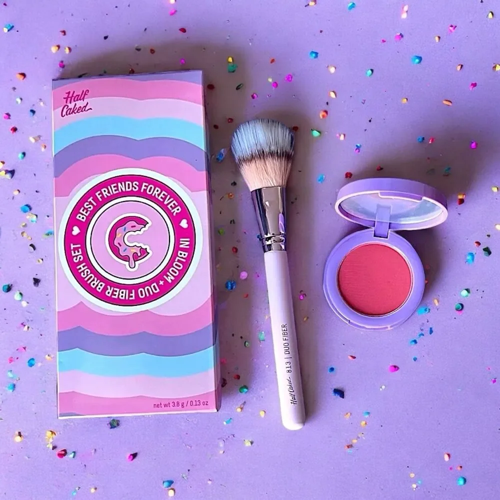Half Caked Best Friends Forever In Bloom Blush + Duo Fiber Brush Set NIB 0.13 oz